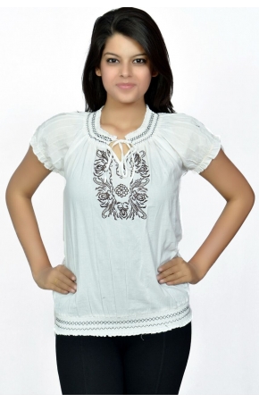 WHITE TOP WITH MACHINE EMBROIDERY WORK