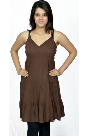 BROWN COTTON SLEEVELESS DRESS 