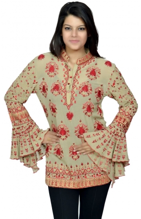 GEORGETTE CREAM TOP WITH HAND EMBROIDERY
