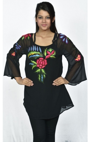 BLACK EMBROIDERED TRANSPARENT TOP 