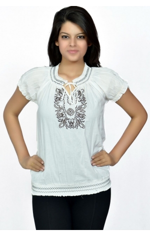 WHITE TOP WITH MACHINE EMBROIDERY WORK