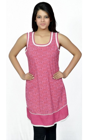 PINK COTTON DRESS WITH LACE