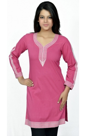 PINK COTTON KURTI WITH DORI WORK 