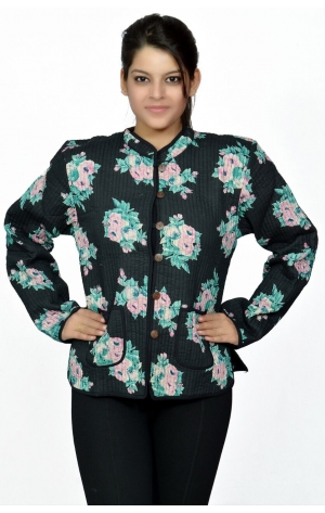 FLORAL PRINTED BLACK JACKET