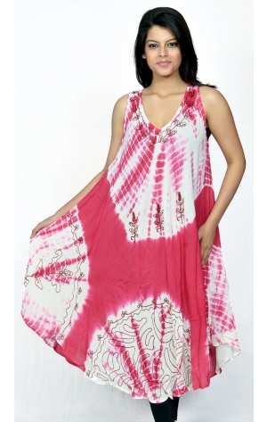 RAYON TIE DYE SUNDRESS  WITH AARI TARI WORK