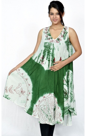  RAYON TIE DYE SUNDRESS  WITH AARI TARI WORK