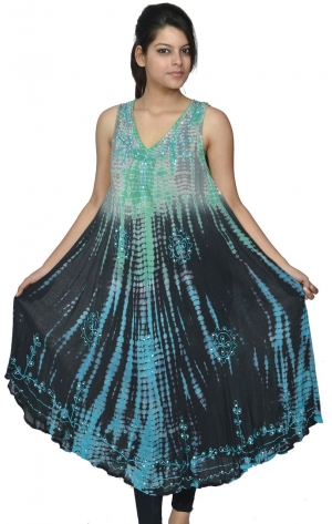 RAYON TIE DYE SUNDRESS  WITH AARI TARI WORK