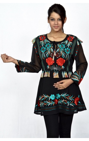 POLY GEORGETTE BLACK DESIGNER TOP